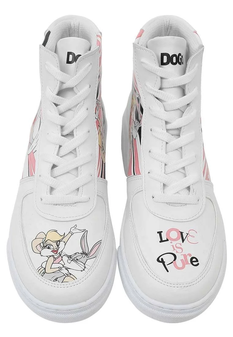 Women Vegan Leather White High Top Sneakers - Warner Bros Love is Pure Bugs Bunny Design