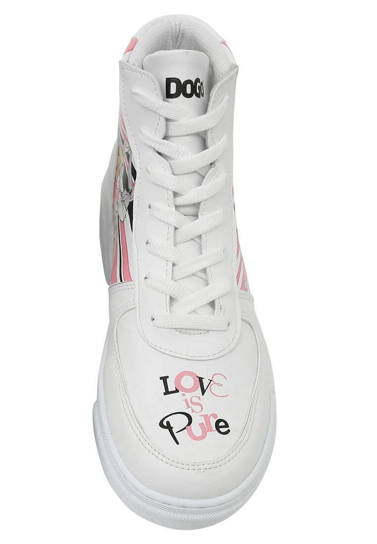 Women Vegan Leather White High Top Sneakers - Warner Bros Love is Pure Bugs Bunny Design
