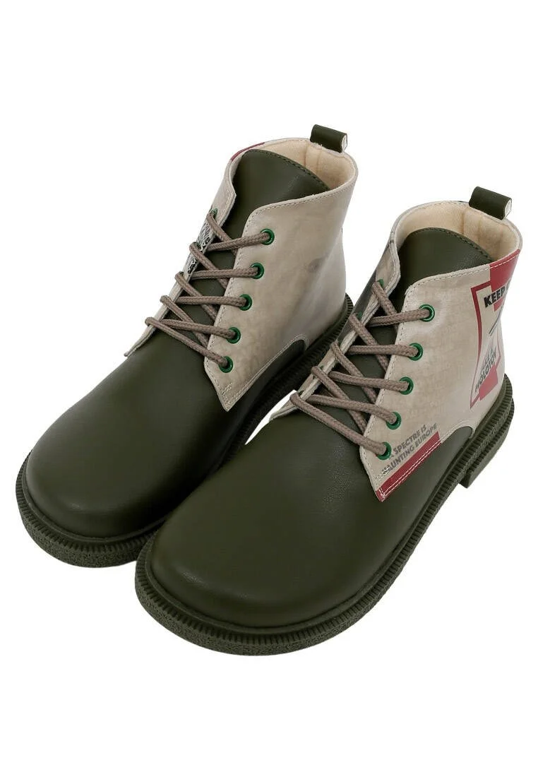 Women Vegan Leather Khaki Ankle Boots - Spectre Design