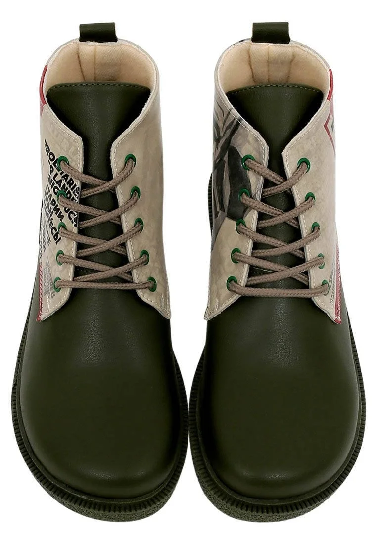 Women Vegan Leather Khaki Ankle Boots - Spectre Design