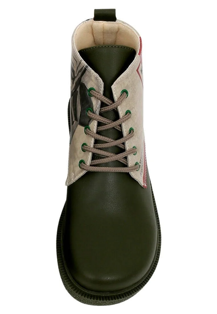 Women Vegan Leather Khaki Ankle Boots - Spectre Design