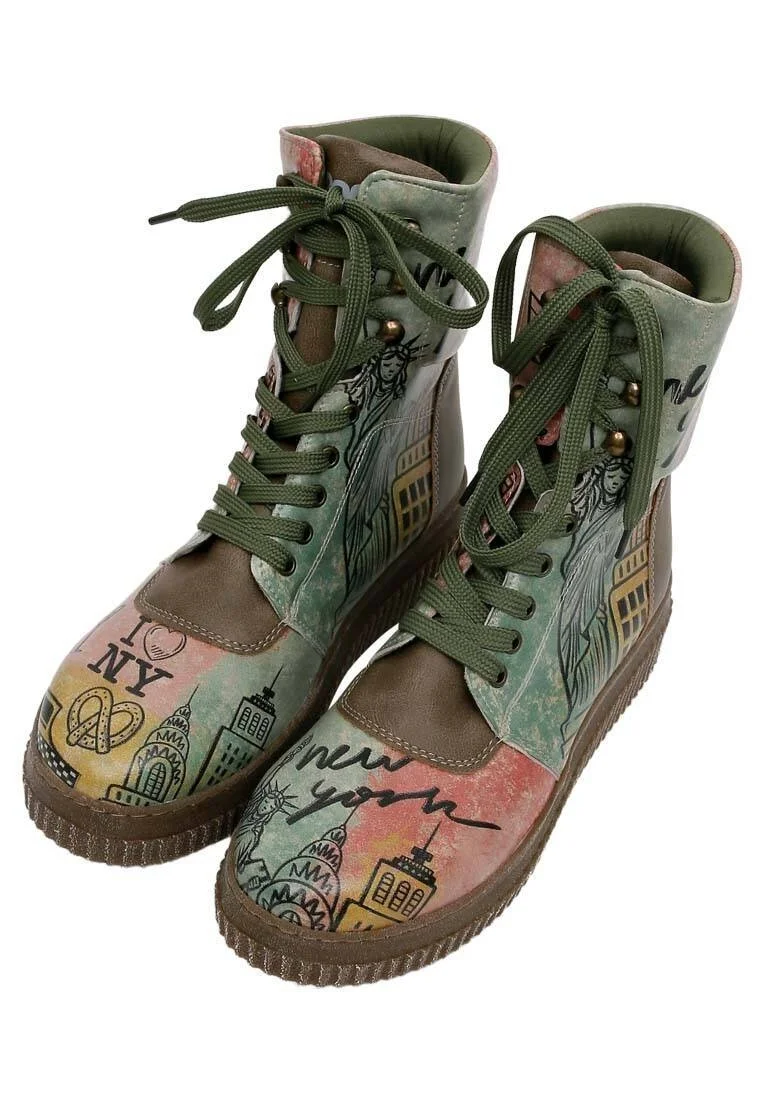 Women Vegan Leather Khaki Long Boots - New York Design