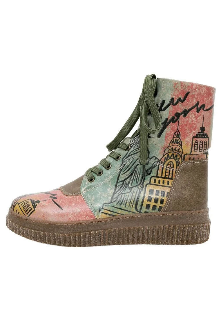 Women Vegan Leather Khaki Long Boots - New York Design