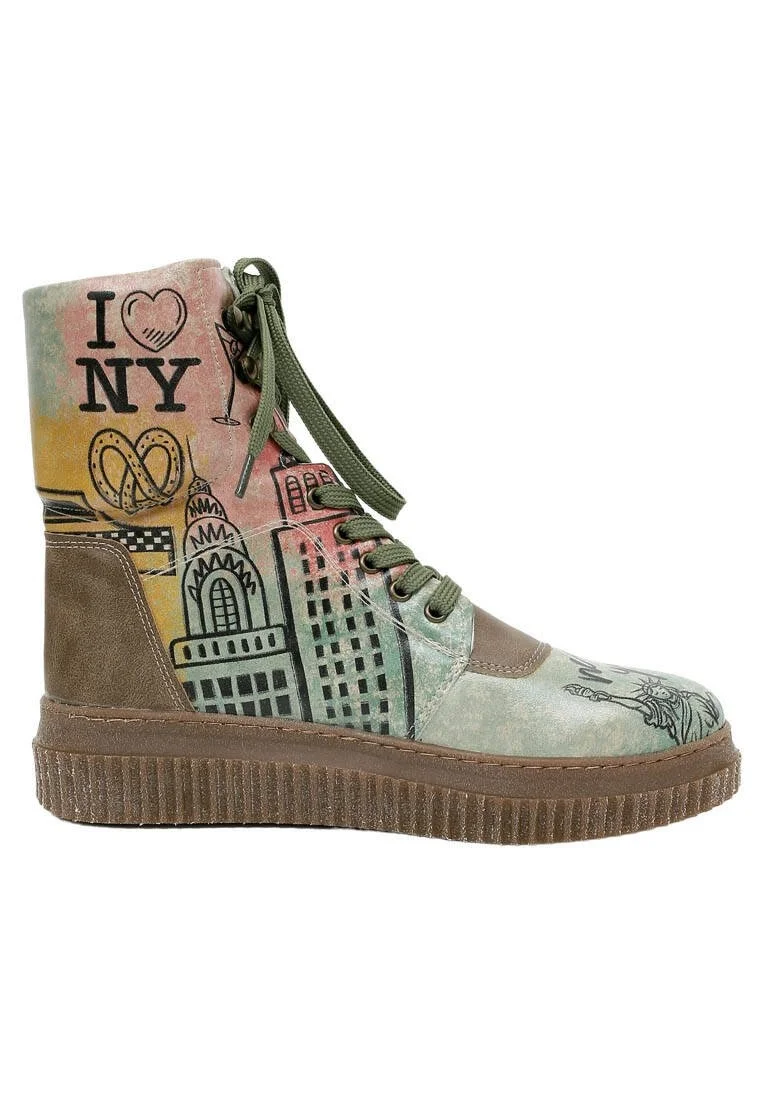 Women Vegan Leather Khaki Long Boots - New York Design