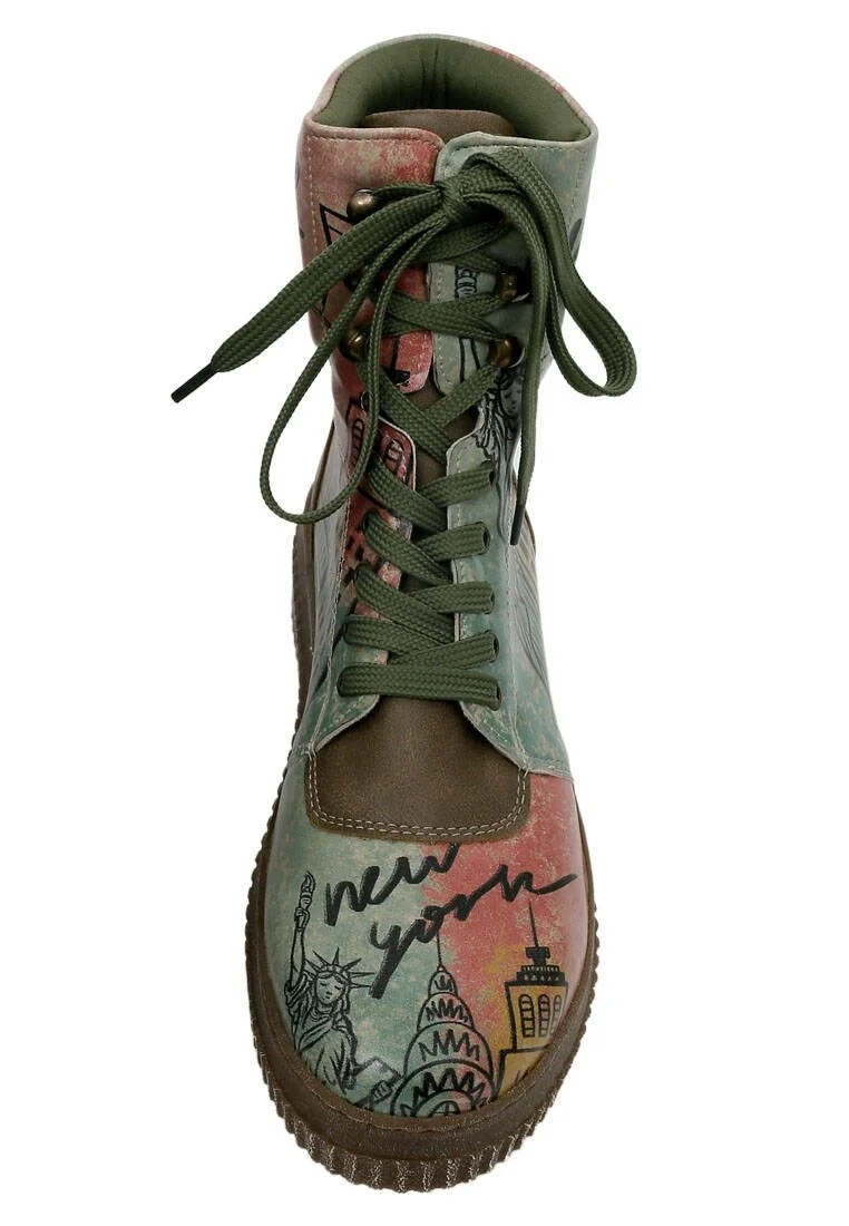 Women Vegan Leather Khaki Long Boots - New York Design