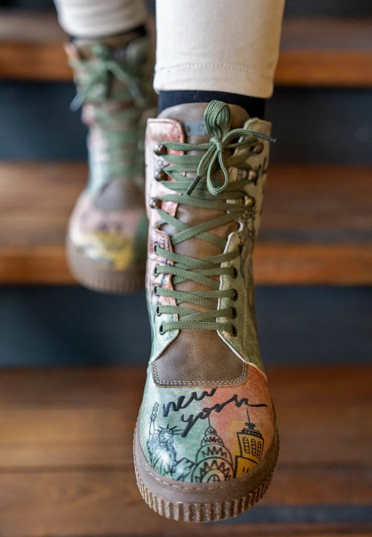 Women Vegan Leather Khaki Long Boots - New York Design
