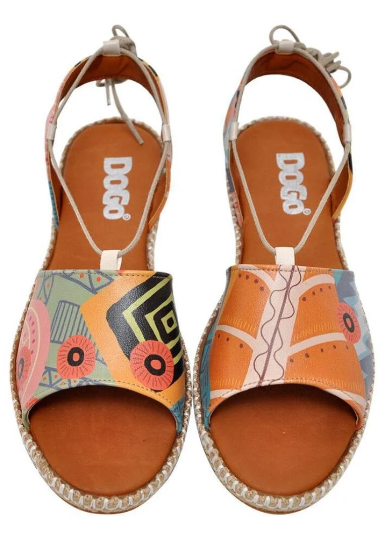 Women Vegan Leather Orange Lace Up Sandals - Welcome to the Tribe Design
