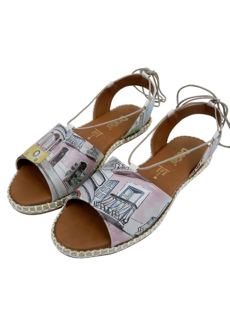 Women Vegan Leather Yellow Lace Up Sandals - Lisboa Design