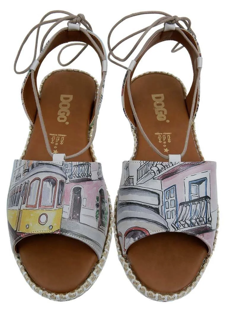Women Vegan Leather Yellow Lace Up Sandals - Lisboa Design