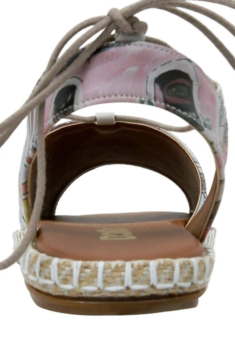 Women Vegan Leather Yellow Lace Up Sandals - Lisboa Design