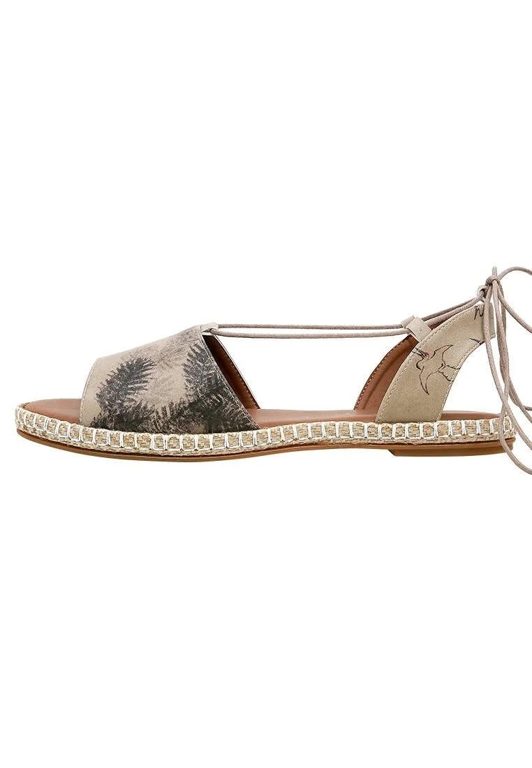 Women Vegan Leather Beige Lace Up Sandals - Stork in the Flight Design
