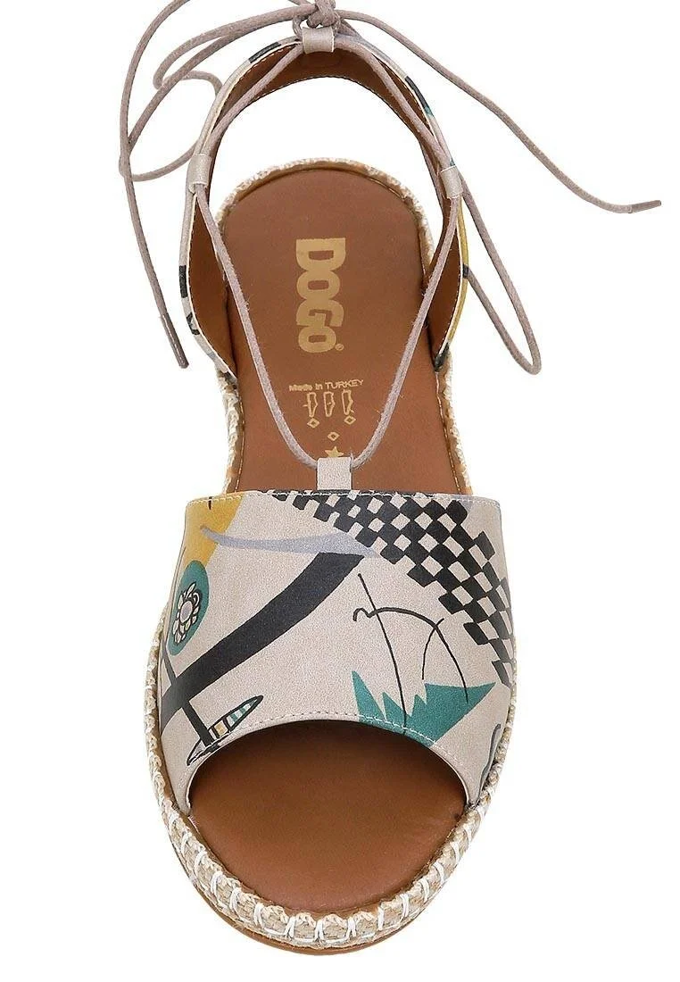 Women Vegan Leather Beige Lace Up Sandals - Listen to the Grass Grow Design
