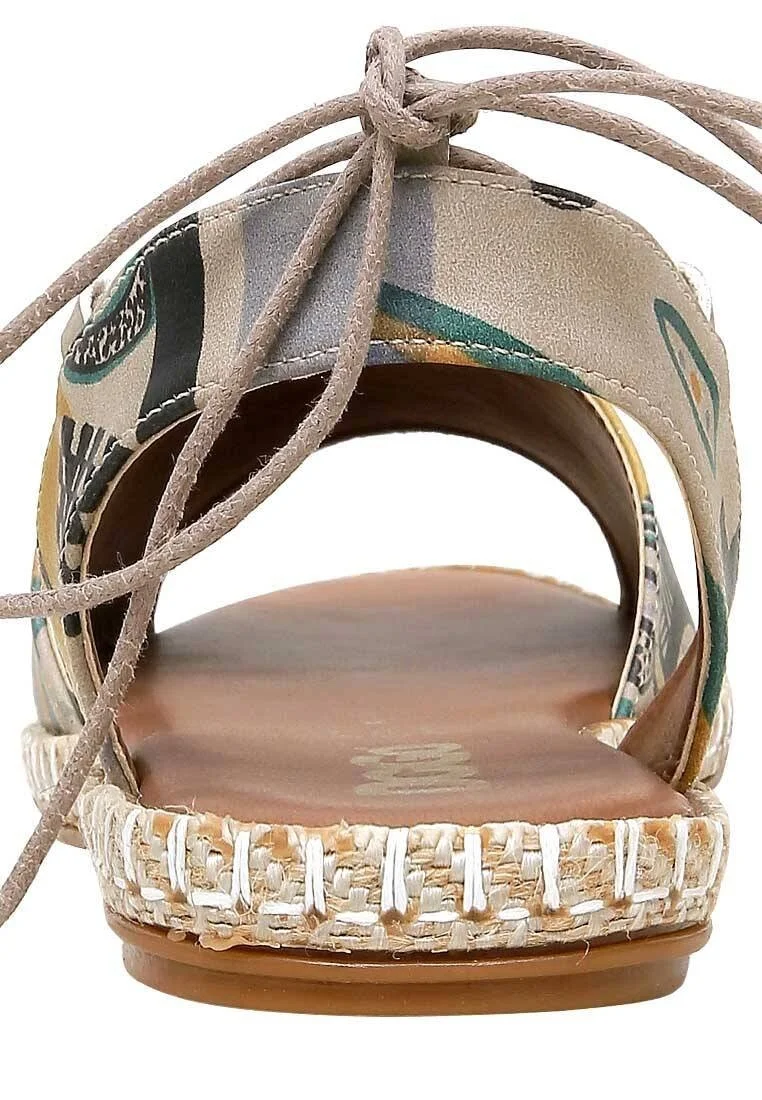 Women Vegan Leather Beige Lace Up Sandals - Listen to the Grass Grow Design