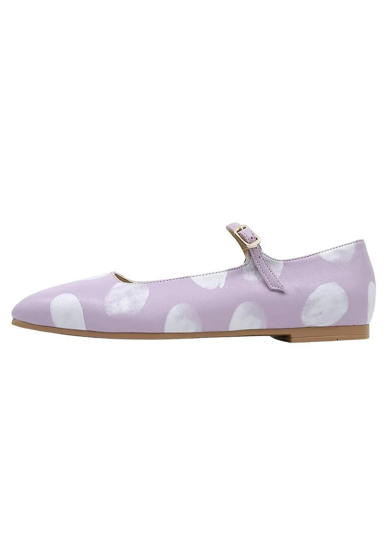 Women Vegan Leather Lilac Ballerinas - Brush Dots White Design