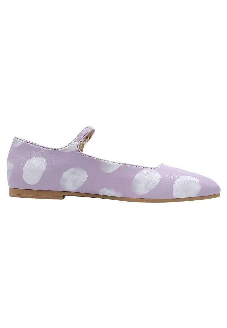 Women Vegan Leather Lilac Ballerinas - Brush Dots White Design