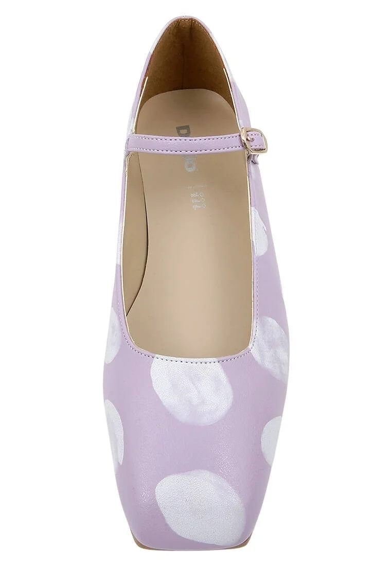 Women Vegan Leather Lilac Ballerinas - Brush Dots White Design