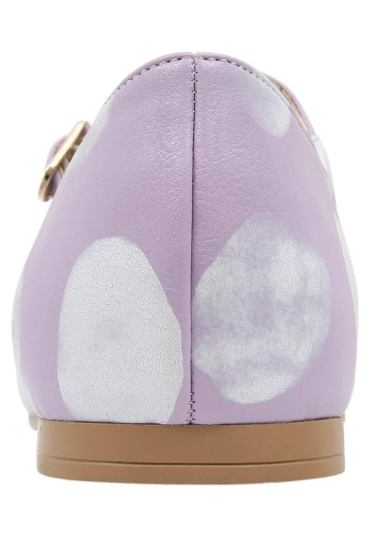 Women Vegan Leather Lilac Ballerinas - Brush Dots White Design