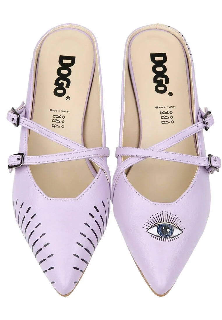 Women Vegan Leather Lilac Heeled Sandals - Open Your Eyes Design