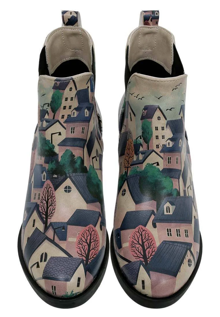 Women Vegan Leather Multicolor Ankle Boots - Buildings Design