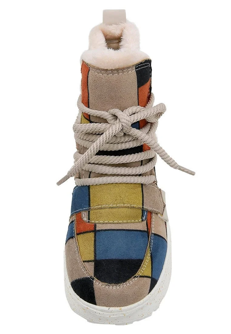 Women Vegan Leather Multicolor Boots - Piet-Mondrian Design