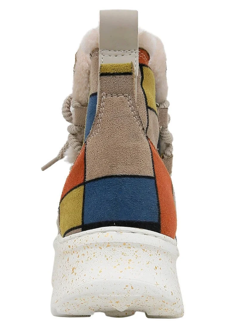 Women Vegan Leather Multicolor Boots - Piet-Mondrian Design