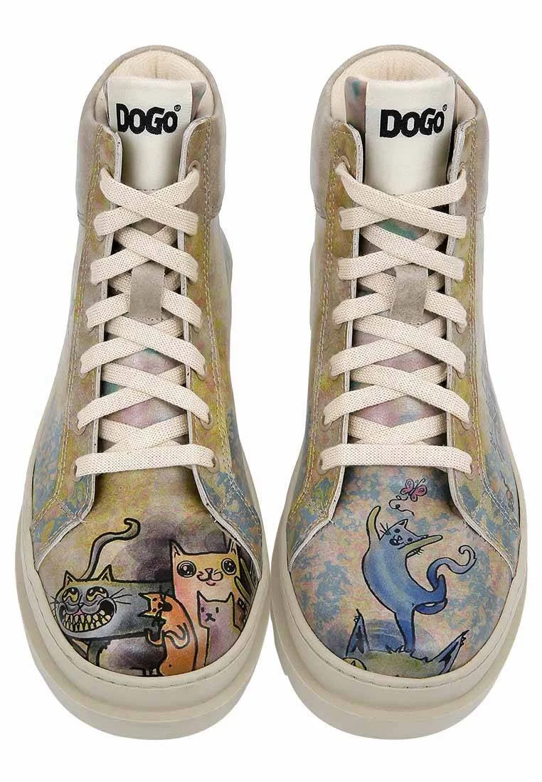 Women Vegan Leather Multicolor Boots - Cat Person Design