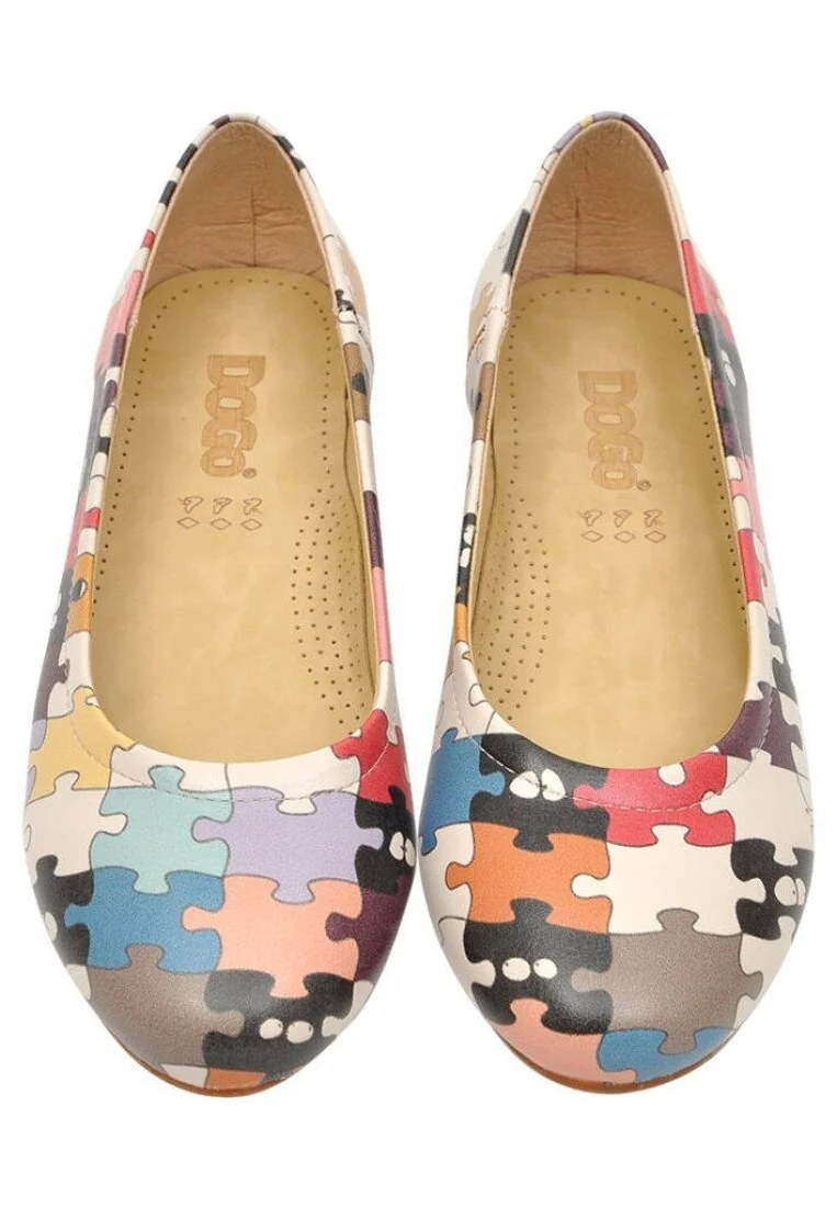 Women Vegan Leather Multicolor Flat Shoes - In the Puzzle Design