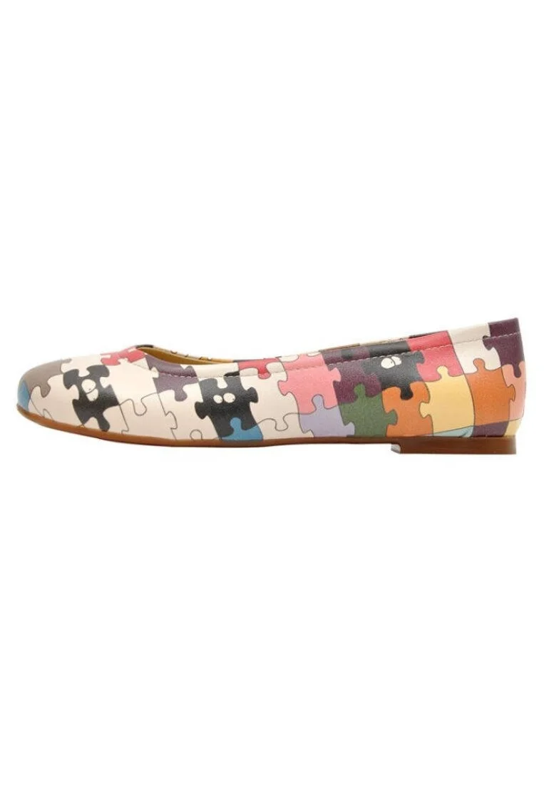 Women Vegan Leather Multicolor Flat Shoes - In the Puzzle Design
