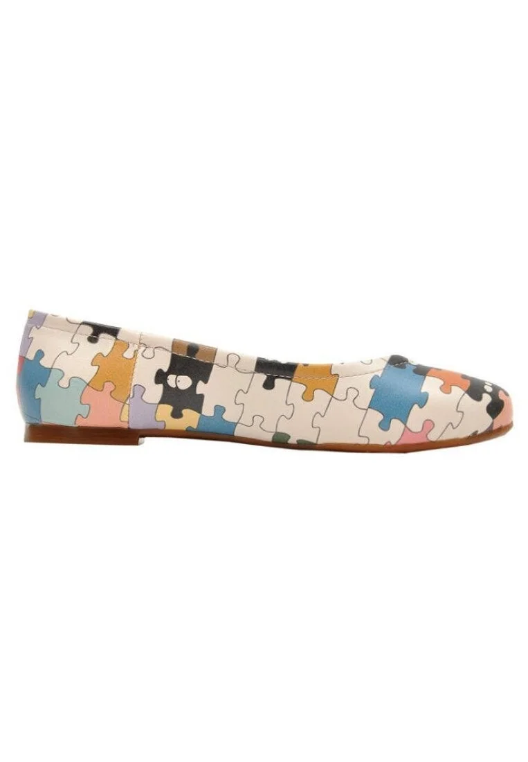 Women Vegan Leather Multicolor Flat Shoes - In the Puzzle Design