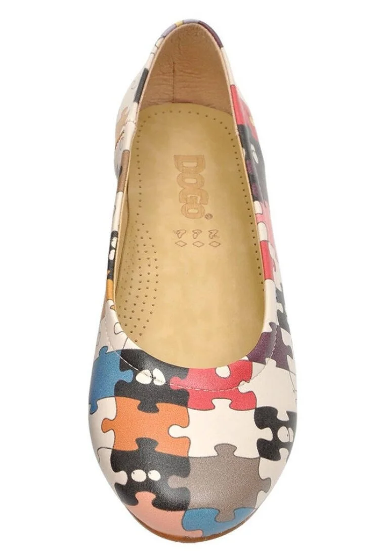 Women Vegan Leather Multicolor Flat Shoes - In the Puzzle Design