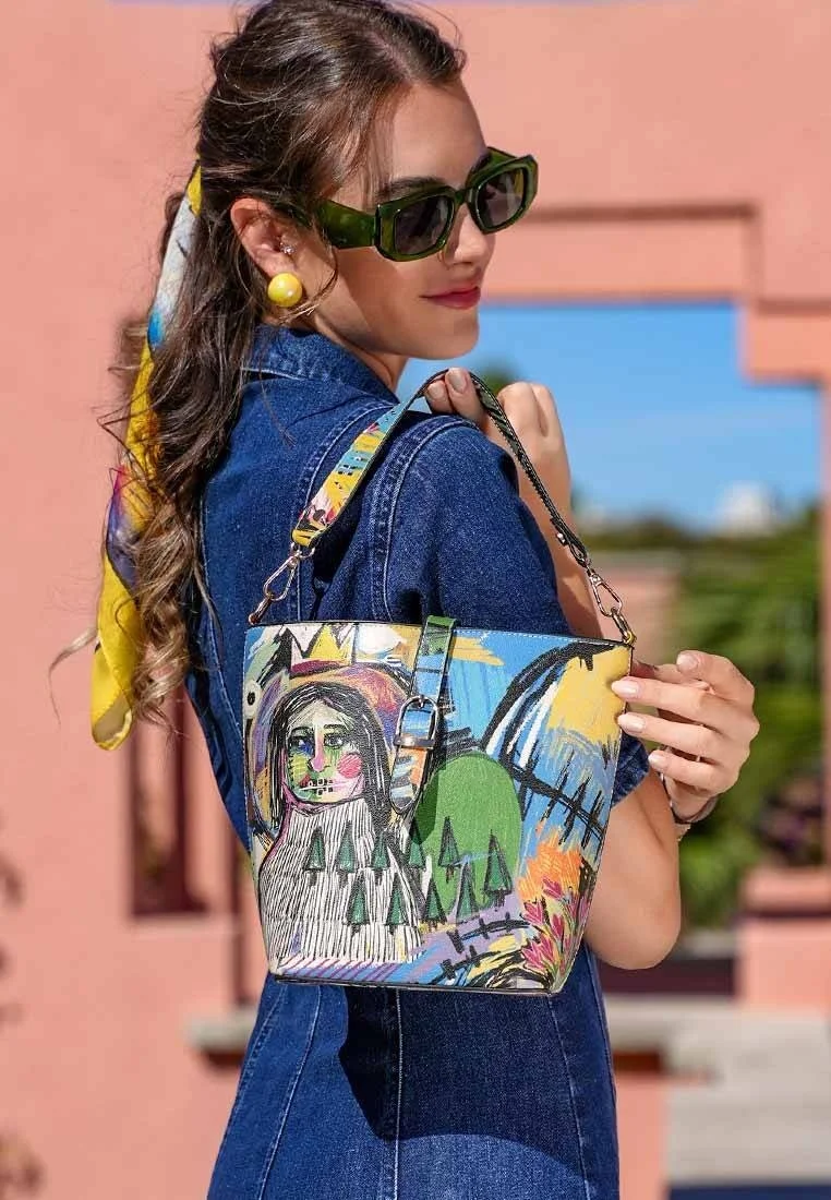 Women Vegan Leather Multicolor Handbag - Live and Save Design