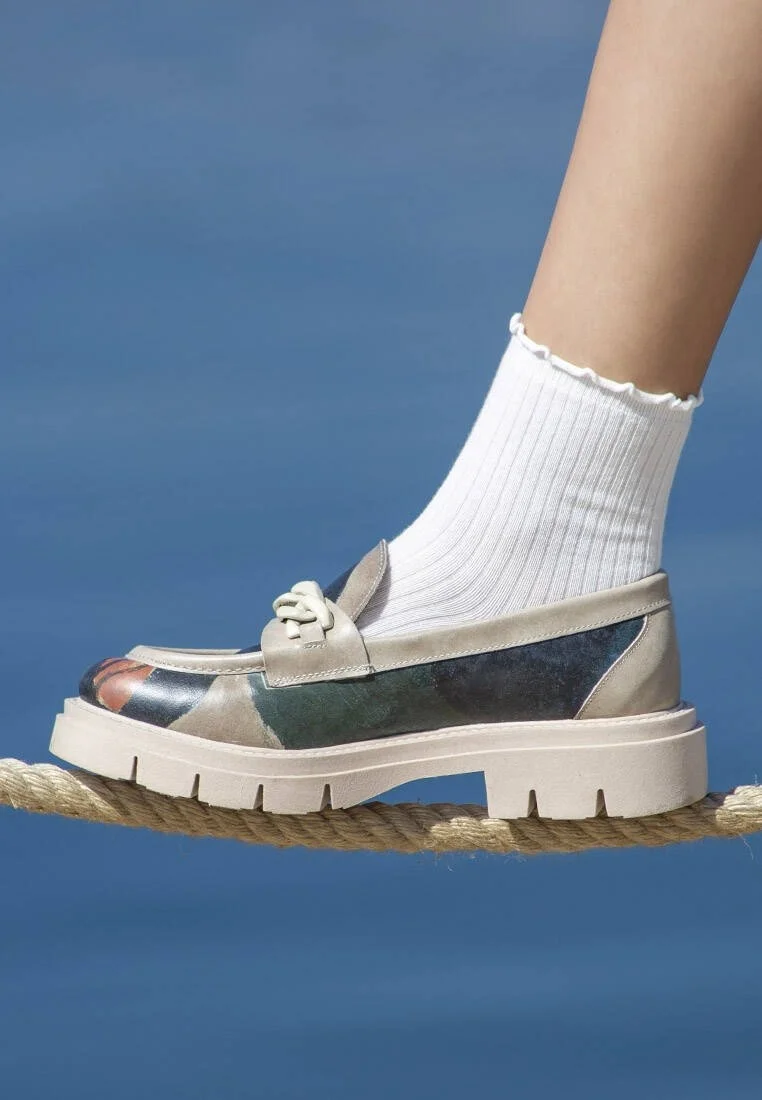 Women Vegan Leather Multicolor Loafers - Petals Design