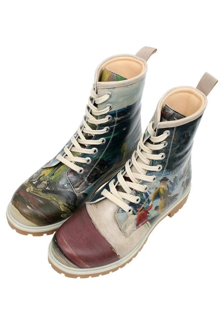 Women Vegan Leather Multicolor Long Boots - Brush Strokes Design