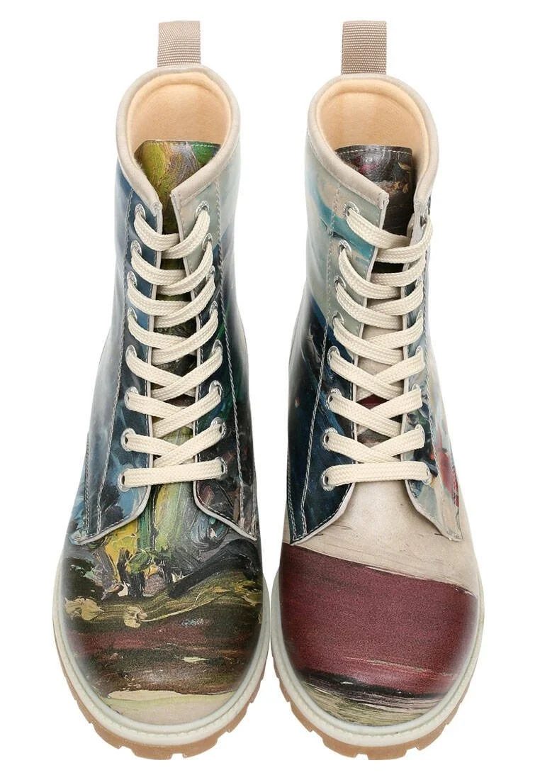 Women Vegan Leather Multicolor Long Boots - Brush Strokes Design