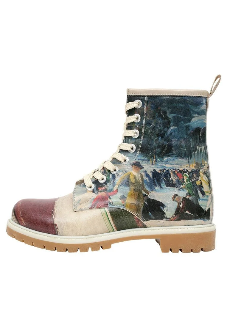 Women Vegan Leather Multicolor Long Boots - Brush Strokes Design