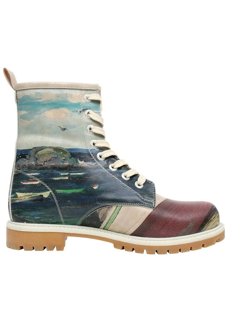 Women Vegan Leather Multicolor Long Boots - Brush Strokes Design