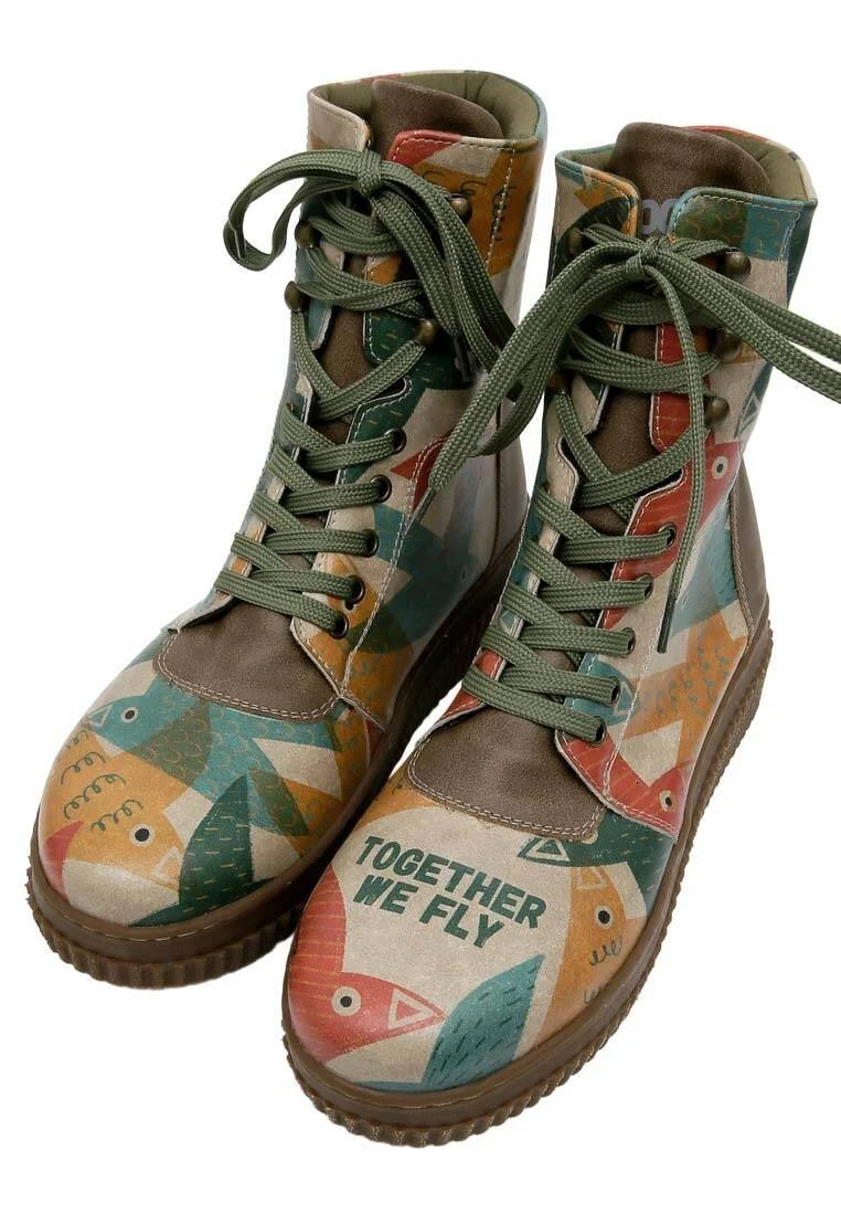 Women Vegan Leather Multicolor Long Boots - Together We Fly Design