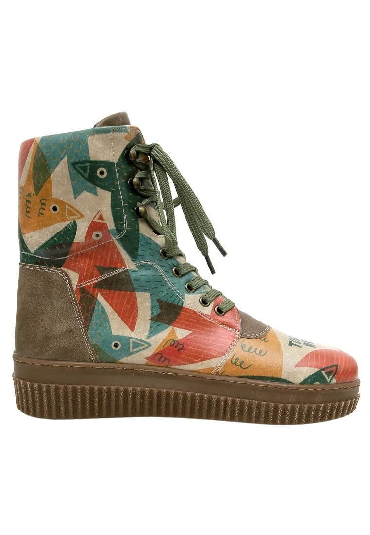 Women Vegan Leather Multicolor Long Boots - Together We Fly Design