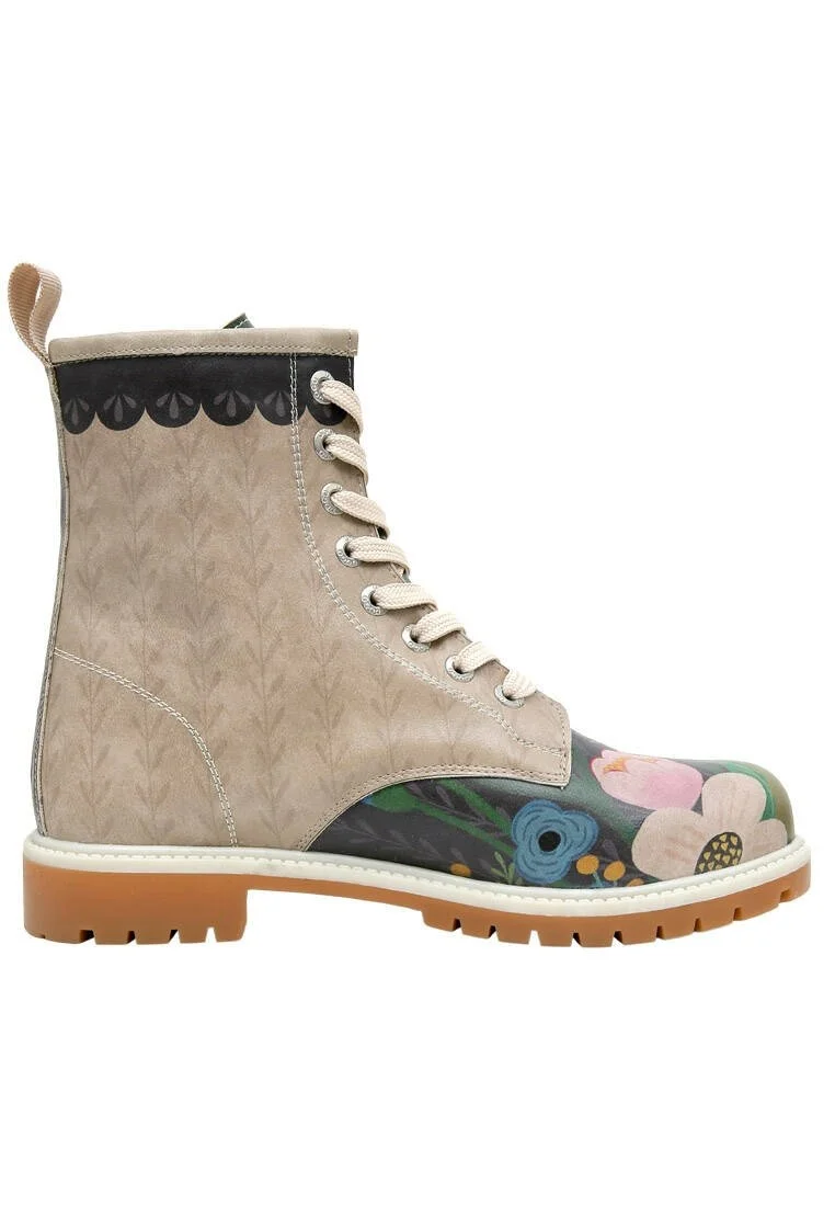 Women Vegan Leather Multicolor Long Boots - Bear and Flowers Design