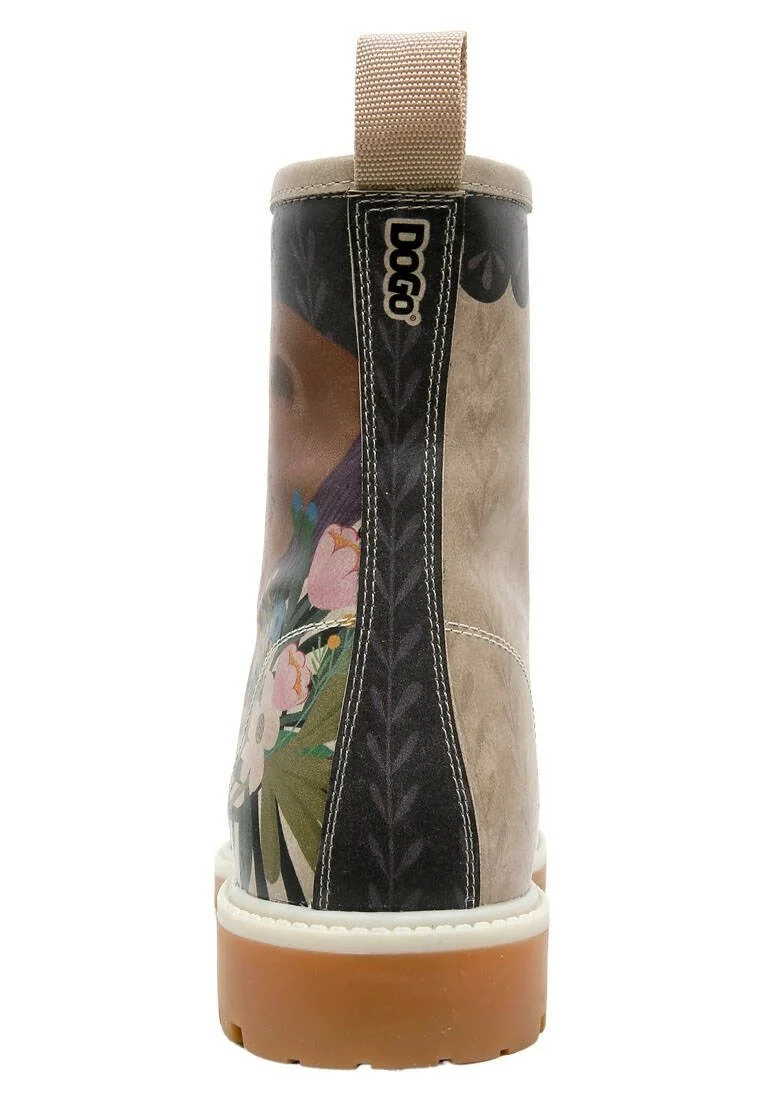 Women Vegan Leather Multicolor Long Boots - Bear and Flowers Design