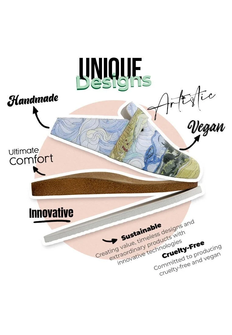 Women Vegan Leather Multicolor Slippers - Vincent van Gogh A Wheat Field with Cypresses Design