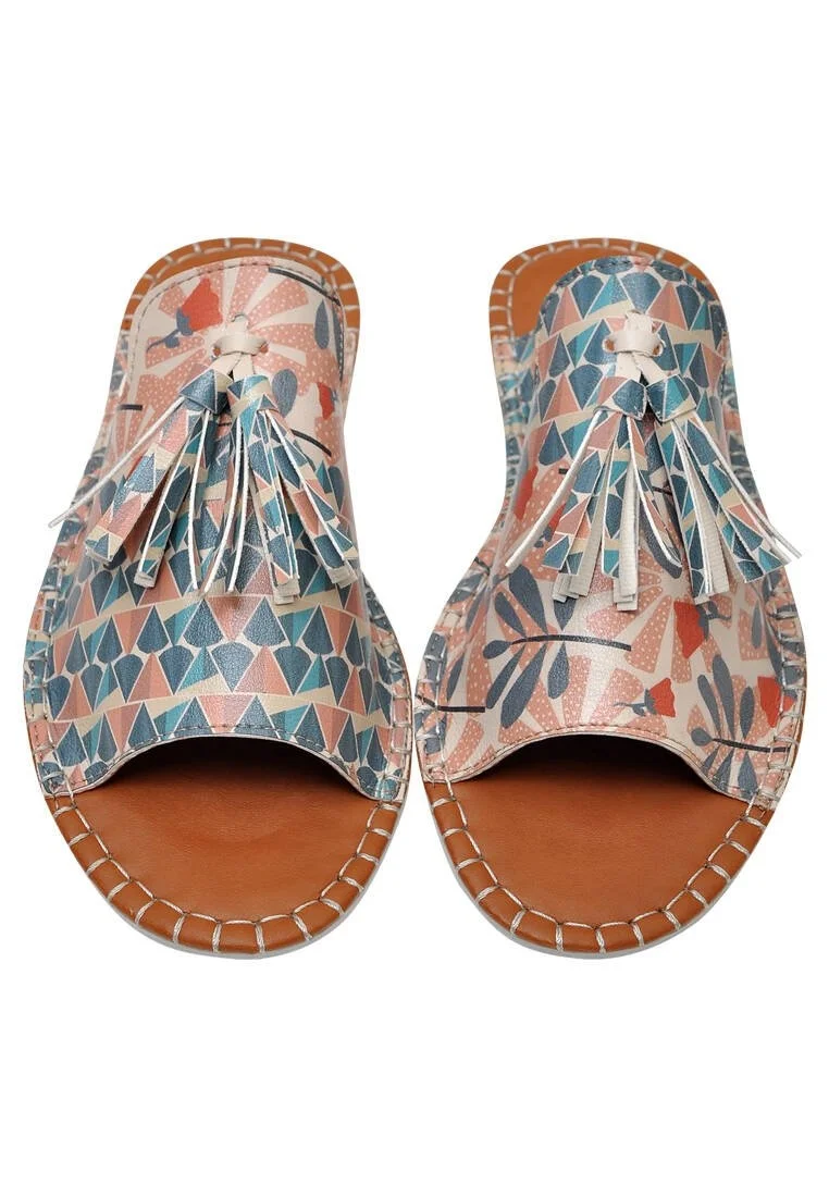 Women Vegan Leather Multicolor Slippers -Texture Design