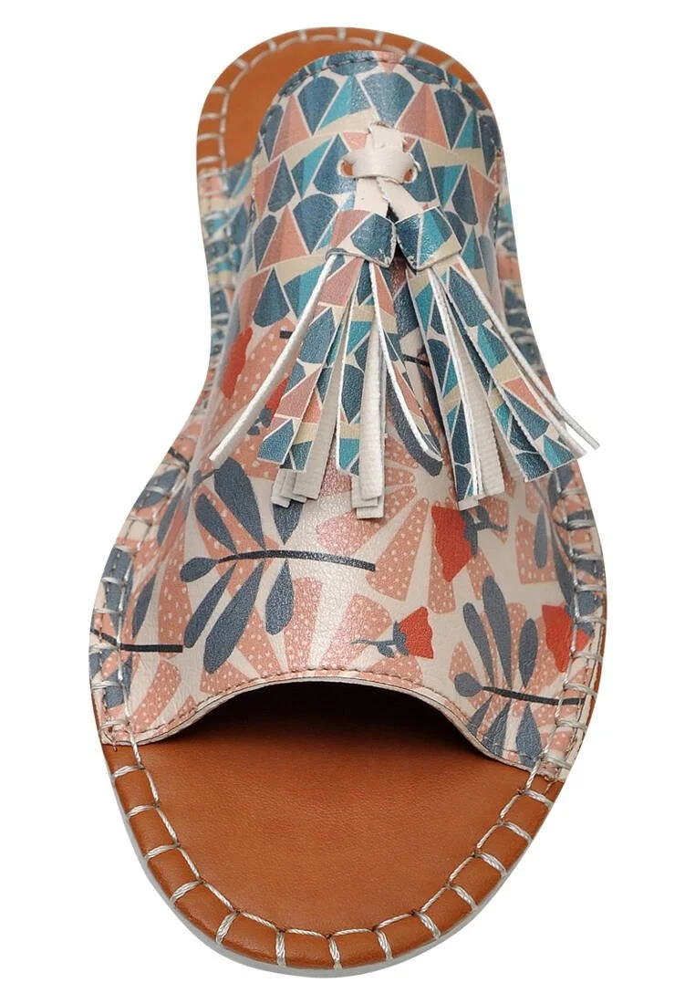 Women Vegan Leather Multicolor Slippers -Texture Design