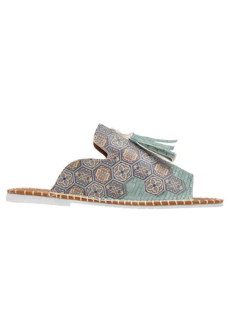Women Vegan Leather Multicolor Slippers - Ethic Faience Design