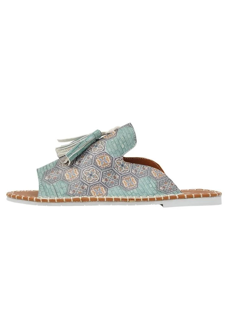 Women Vegan Leather Multicolor Slippers - Ethic Faience Design