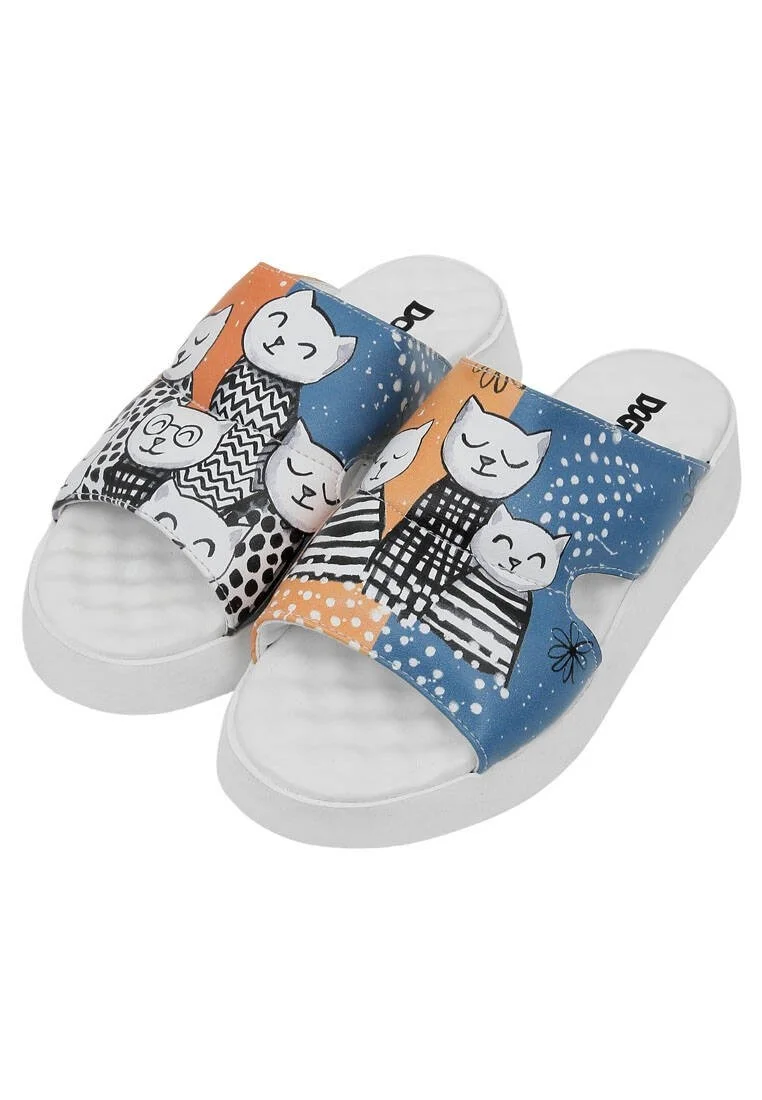Women Vegan Leather Multicolor Slippers - Family Portrait Design