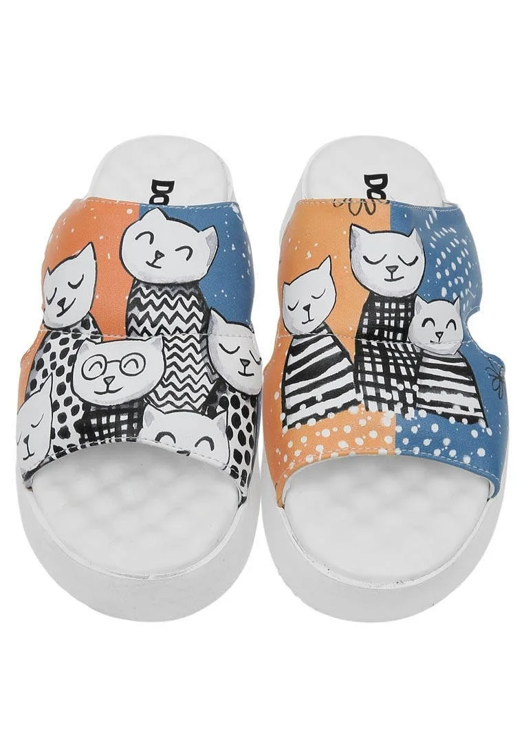 Women Vegan Leather Multicolor Slippers - Family Portrait Design
