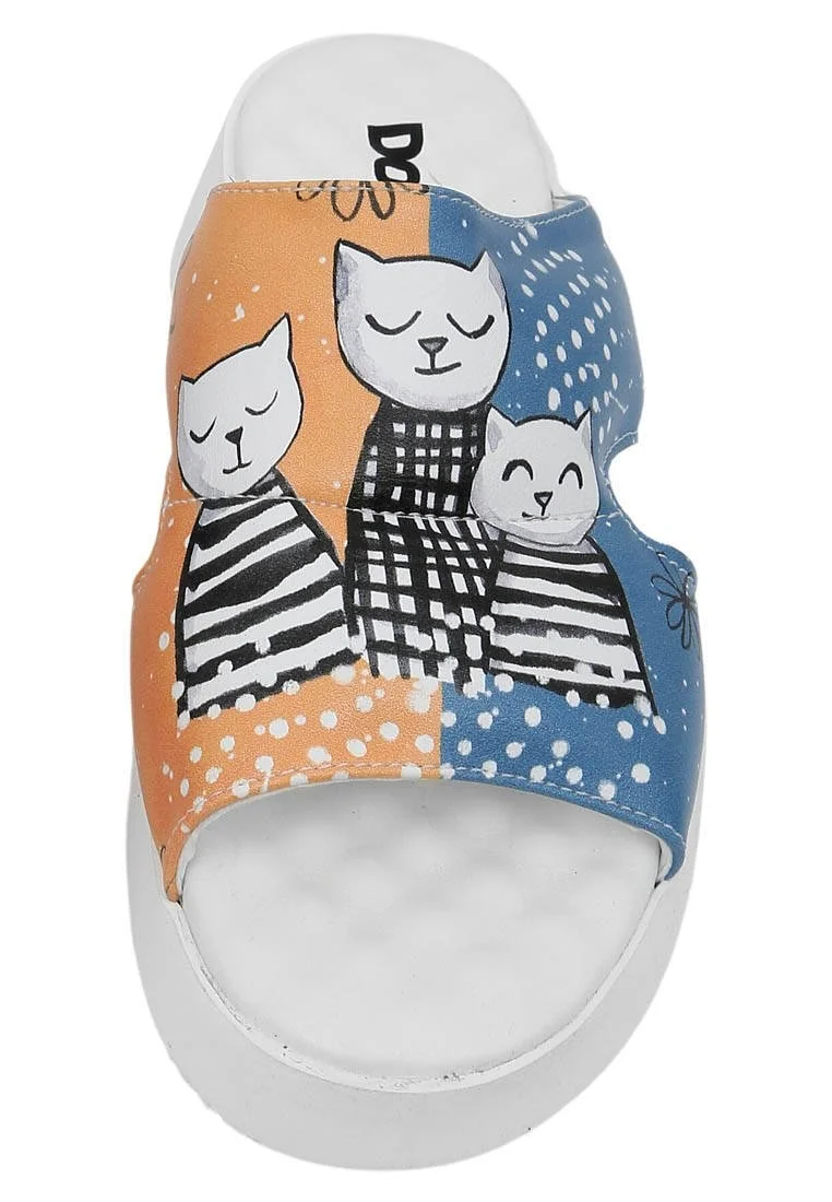 Women Vegan Leather Multicolor Slippers - Family Portrait Design