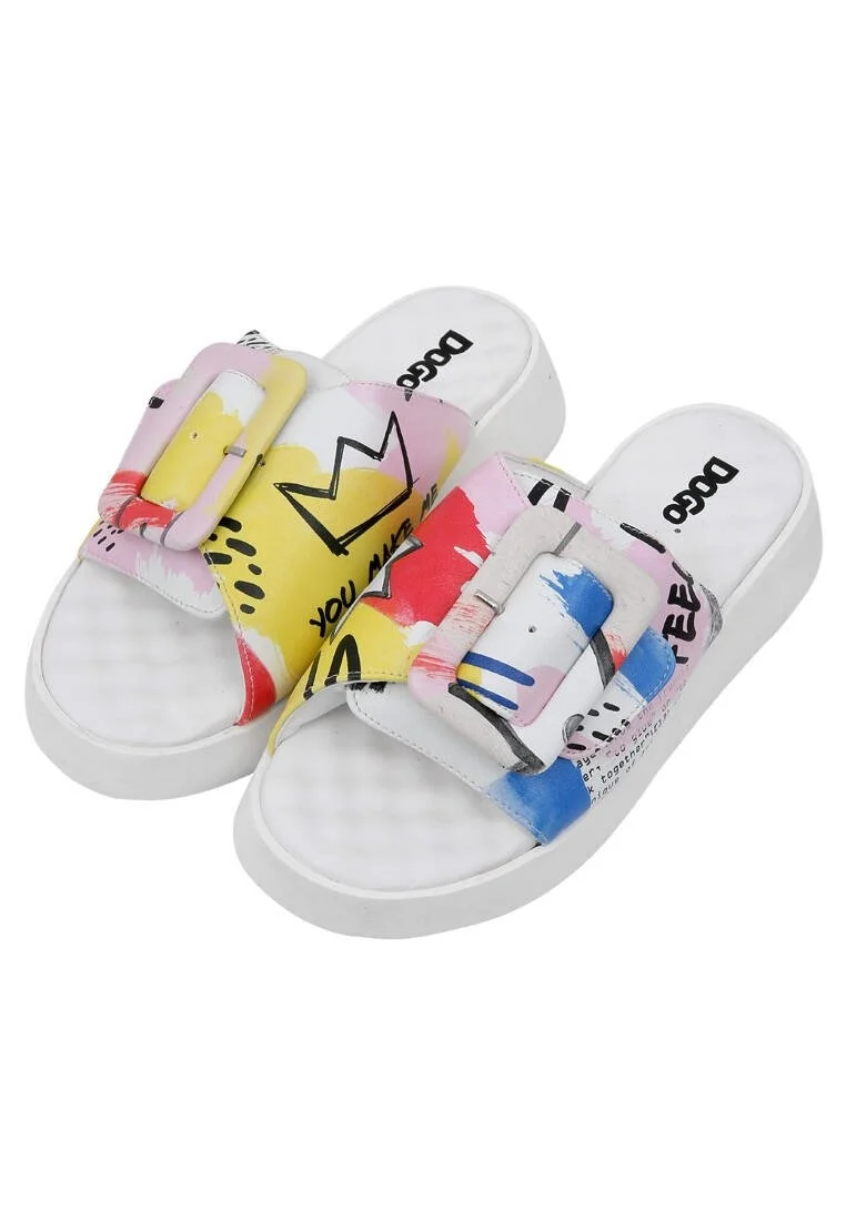 Women Vegan Leather Multicolor Slippers - The Creation of the Collage Design