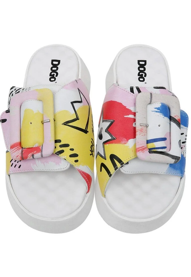 Women Vegan Leather Multicolor Slippers - The Creation of the Collage Design